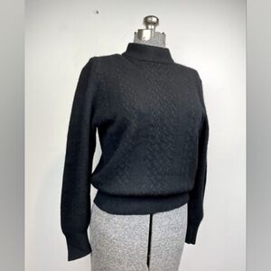 Vintage Eaton Women's Black Cable Knit Mockneck Sweater